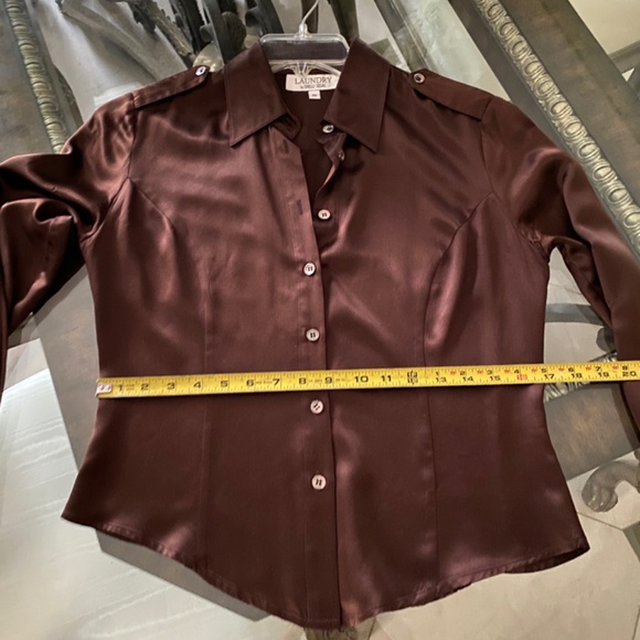 Laundry by Shelli Segal Chocolate Brown Silk Blouse Sz Sm/Med - Picture 5 of 13